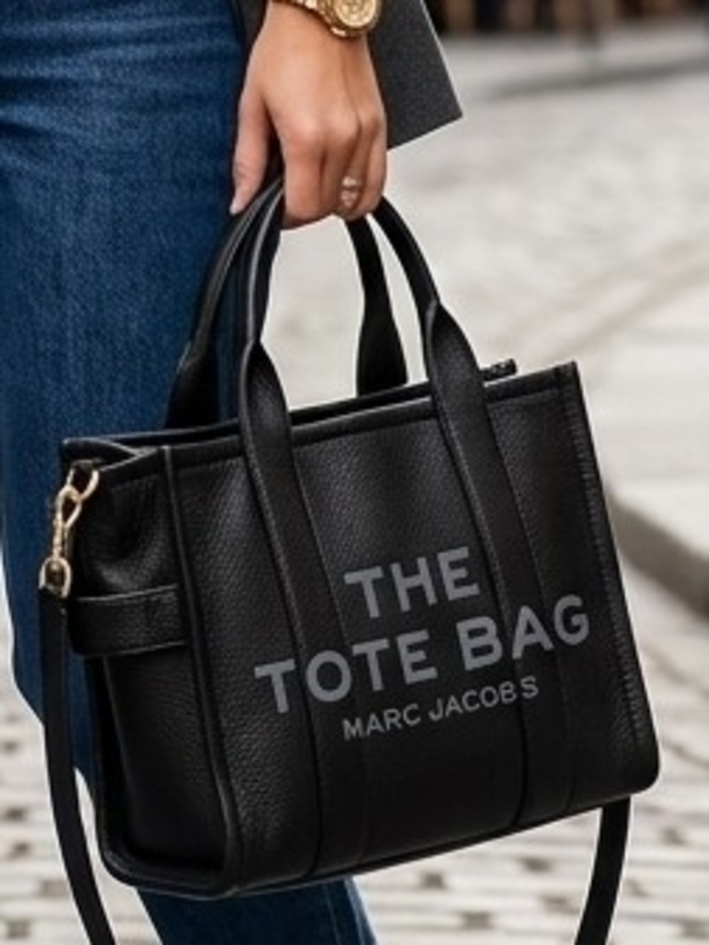 Marc Jacobs Black Pebbled Leather Tote with Top Handles - Picture 6 of 6
